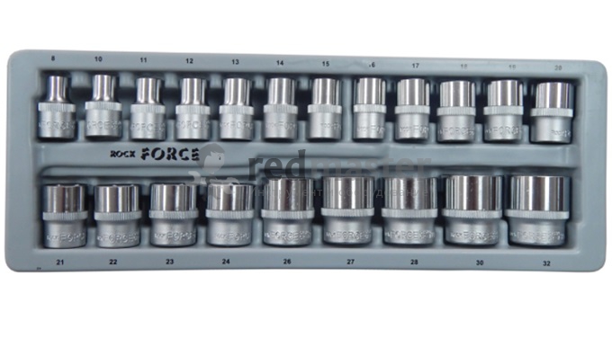 Набор головок 1/2" 8-32 мм. 21пр. 6гр. в лотке  Rock FORCE RF-T4212