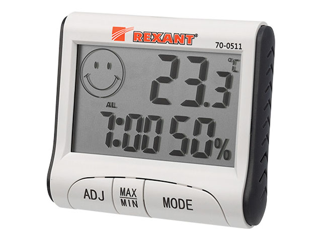 Термогигрометр комнатный с часами и функцией будильника  ...REXANT 70-0511