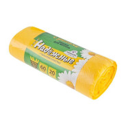 Мешки для мусора с ушками, 60 л, 20 шт, желтые, "НАДЕЖНЫЕ" (60х74см/15мкм)   ...РОМАШКА ВЛ07020У