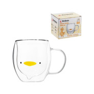 Кружка стеклянная с двойными стенками, 280 мл, серия Funny animals, (Стеклянная кружка ручной работы...PERFECTO LINEA 30-130001