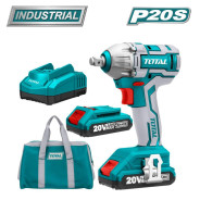 Гайковерт 20В, 1/2", 300Нм, 2АКБ 2.0А/ч,  TOTAL TIWLI2001