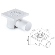 Сливной трап горизонтальный D 50 решетка пласт. 100х100 mm  NOVA 5050