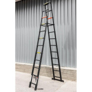 Лестница-стремянка телескопическая алюминиевая двухсекционная (3.5+3.5м,12+12ступенек, max нагрузка ...Rock FORCE RF-UP350-2