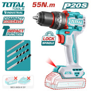 Дрель-шуруповерт ударная, 20В, БЕЗ АКБ 2000 об.мин, 55 Нм,   TOTAL TIDLI205581