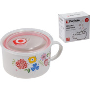 Кружка для супа с крышкой с паровыпуском, 850 мл, керамическая, FLOWERS-1  ...PERFECTO LINEA 17-902176