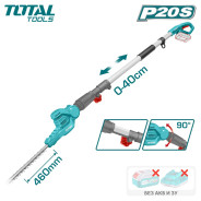 Кусторез-высоторез аккумуляторный, 20В, БЕЗ АКБ, 2800 об.мин,   ...TOTAL TPHT201601
