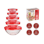 Набор салатников стеклянных с крышками 5шт., Positivo (170mm- 0.9л , 140mm-0.5 л, 125mm-0.33 л, 105m...PERFECTO LINEA 22-808001