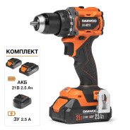Дрель-шуруповерт аккумуляторная, 21В, 2АКБ 2,5 А/ч, 75Нм,1900 об.мин, DAEWOO ...Daewoo Power DAA 4021Li SET BOX