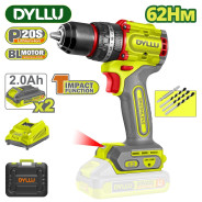 Дрель-шуруповерт ударная, 20В, 1АКБ 2,0 А/ч, 2000 об.мин, 62 Нм,  ...DYLLU DTCDP6281