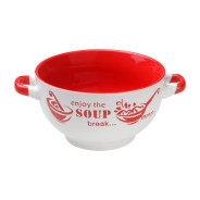Супница керамическая, 140 mm, круглая, серия Окрошка, бело-красная  ...PERFECTO LINEA 18-292411