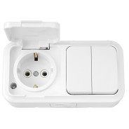 Блок белый выключатель двухклавишный + розетка с заземляющим контактом Пралеска Аква  ...BYLECTRICA 2В-РЦ-659