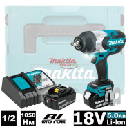 Гайковерт  аккумуляторный , 18В, 2АКБ 5,0 А/ч,  1050Nm ,1/2" , MakPac 3,   ...MAKITA DTW1002RTJ