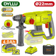 Перфоратор аккумуляторный , 20В, 2АКБ 4,0 А/ч,  4 реж., 0-5400 уд/мин, скор. хол. хода 0-1100 об/мин...DYLLU DTLM15225