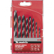 Набор сверл по дереву,3-4-5-6-7-8-9-10 мм, 8шт., шестигран. хвостовик, пластиковый кейс  ...Matrix 70285