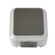 Выключатель серый одноклавишный брызгозащищенный открытой установки, 6А, Пралеска Аква  ...BYLECTRICA А16-222(03)