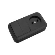 Блок выкл. 2 клав. + розетка (открытая, б/з) черный матовый, Пралеска  ...BYLECTRICA 2В-РЦ-523 черн матов