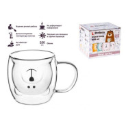 Кружка стеклянная с двойными стенками 250 мл серия Bear (Стеклянная кружка ручной работы из боросили...PERFECTO LINEA 30-125201