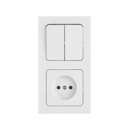 Блок выкл. 2 клав. + розетка (открытая, с/з, брызг. защ.) белая, Аструм  ...BYLECTRICA 2В-РЦ-7521