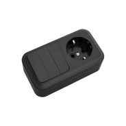 Блок выкл. 3 клав. + розетка (открытая, с/з) черный, Пралеска  ...BYLECTRICA 3В-РЦ-531чер