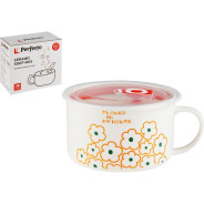 Кружка для супа с крышкой с паровыпуском, 850 мл, керамическая, FLORALS-2  ...PERFECTO LINEA 17-902167