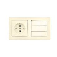 Блок бежевый выключатель трехклавишный + розетка с заземляющим контактом  ...BYLECTRICA 3В-РЦ-695 бежевый