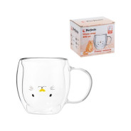 Кружка стеклянная с двойными стенками, 280 мл, серия Funny animals, (Стеклянная кружка ручной работы...PERFECTO LINEA 30-130002