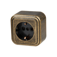 Розетка 1-ая открытая, с заземлением, бронзовая, Стандарт, RA16-133-ЧБ,  ...ЮПИТЕР JP7413-03