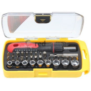 Отвертка реверсивная с битодержателем ,комплектом бит и головок 6пр. в пласт. футляре.  ...BaumAuto BM-30314236