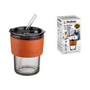 Стакан стеклянный для напитков с трубочкой и кожаным кейсом, 400 мл, Smoke Grey  ...PERFECTO LINEA 31-400100