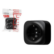 Розетка 1-ая (открытая, с/з) черная, Bailly  LEIDEN ELECTRIC 8760908060149