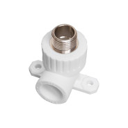 Колено ПП комбинированное с креплением наружная резьба 20х1/2", белый диаметром 20 mm  ...РосТурПласт 10806