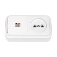 Блок белый выключатель одноклавишный + розетка с заземляющим контактом Пралеска  ...BYLECTRICA В-РЦ-563