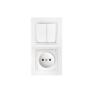 Блок выкл. 2 клав. + розетка (скрытая, б/з) белая, Уют,  BYLECTRICA 2В-РЦ-727