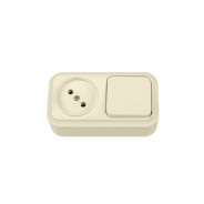 Блок выключатель одноклавишный + розетка бежевая открытой установки, Вариант  ...BYLECTRICA В-РЦ-7111 бежевый
