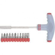 Отвертка с Т-образной эргономичной ручкой и набором бит, 11 шт., CrV  ...Matrix 11567