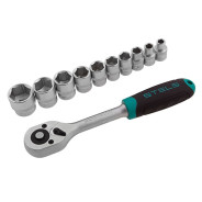 Набор торцевых головок, 3/8", головки 7 - 22 mm, с трещот. ключом, CrV, 11 предм.  ...Stels 14126