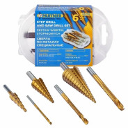 Набор сверл ступенчатых и сверл -фрез по алюминию.меди.дереву,пластику 6 пр (ступенчатые- 4-12,4-20,...Partner PA-44706