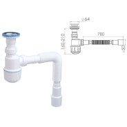 Сифон для умывальника с литым выпуском 64mm, с гибкой трубой 1 1/4"  ...AV Engineering AVE129750