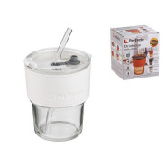 Стакан стеклянный для напитков с трубочкой и кожаным кейсом, 400 мл, Clear  ...PERFECTO LINEA 31-400301