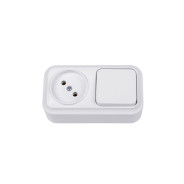 Блок белый выключатель одноклавишный + розетка открытой установки, Вариант  ...BYLECTRICA В-РЦ-7111