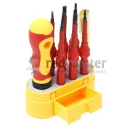 Отвертка диэлектрическая, со сменными насадками:PH0,PH2,SL3.0,SL6.0,Y1,T10,U2,трехгранная4.0 в компл...BaumAuto BM-3031210