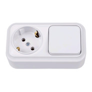 Блок белый выключатель одноклавишный + розетка с заземляющим контактом  ...BYLECTRICA В-РЦ-7112