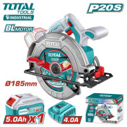 Пила циркулярная, 20В, 1АКБ 5,0 А/ч, 4800 об.мин, диск 185 мм,   TOTAL TSLI18513