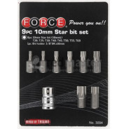 Набор бит торкс с битодержателем 3/8", 10мм, 9пр, Т20-Т60  Force 3094