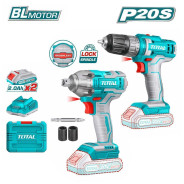 Набор аккумуляторных инструментов, 20В, 2АКБ 2,0 А/ч,  TOSLI230702...TOTAL 