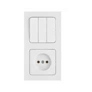 Блок выкл. 3 клав. + розетка (открытая, б/з) белая, Аструм  BYLECTRICA 3В-РЦ-7531