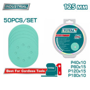 Набор шлифовальных кругов 125 мм P40, P80, P120, P180   (50 штук)TOTAL TAC125050
