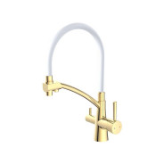 Смеситель для кухни (Lt) D35, серия LUX с краном для пит. воды золото (Гибкий излив, длина 223 мм, в...AV Engineering AVLUX4-A49GLW