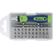 Отвертка реверсивная для точных работ с набором бит и торцевых головок, 32 предм., CrV  ...Сибртех 13370