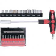 Отвертка с Т-образной эргономичной ручкой, набором бит и торцевых головок, 20 шт., CrV  ...Matrix 11574